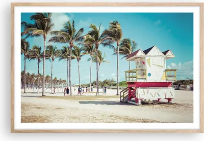 Produktbild von Gerahmtes Poster - Rahmen in heller Eiche - Strand Miami Florida - 91,5x61 cm - Wand Bild - Wanddeko - Wandbilder - Wandposter - Bilderrahmen - Bilder - Kunstdruck - Wandbild - P2NAA91x61-4332