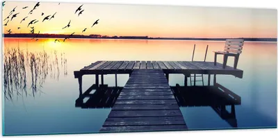 Produktbild von Bilder auf glas - See Brücke - 120x50cm - Glasbilder - Wandbilder - Bilder - Kunstdruck - zum Aufhängen bereit - Wanddekoration aus Glas - Glas Bilder - Wandbild auf Glas - Einteilig - GAB120x50-3698