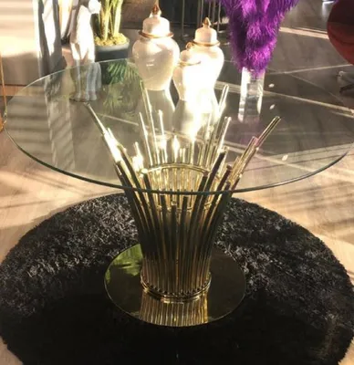 Produktbild von Casa Padrino Luxus Esstisch Gold Ø 100 x H. 75 cm - Runder Esszimmertisch mit gehärteter Glasplatte - Esszimmer Möbel - Küchen Möbel - Luxus Möbel