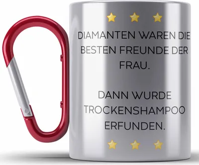 Produktbild von Trendation - Lustige Edelstahl Tasse Karabiner mit Spruch für Frauen Männer Arbeit Büro Lustig Edelstahl Tasse Karabinern Becher mit Sprüchen Kollegin Geschenk Sarkasmus Trockenshampoo (Rot)