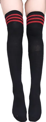 Produktbild von Krautwear Damen Strümpfe Socken Overknees Streifen Kniestrümpfe Cheerleader (1x schwarz/rot)