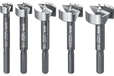 Produktbild von kwb Speed Forstnerbohrer-Set 15 20 25 30 und 35 mm, schnelles Bohren in allen Hölzern, Bohrer-Satz zur Holzbearbeitung, DIN 7483 G, mit 8 mm Schaft, insb. für Akku-Schrauber und Akku-Bohrschrauber