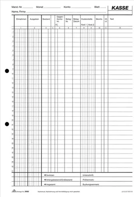 A blank ledger or form book with columns and rows for financial entries.