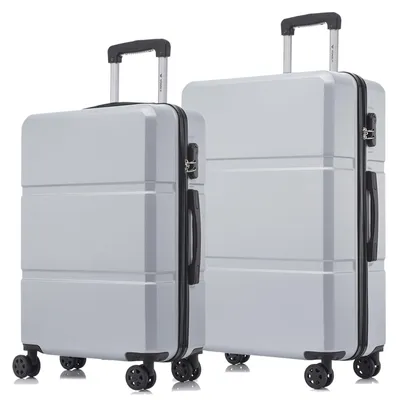 Produktbild von Suitcase Set, Rollkoffer Handgepäck, Kofferset, mit 4 Rollen 360°, Hartschalenreise Zahlenschloss, Weicher Gummigriff (2er Set, L&XL,Silber)