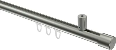 Produktbild von Interdeco Innenlaufstange / Gardinenstange mit Innenlauf Edelstahl-Optik, Typ Sonius Santo (Kappe) Deckenmontage, 20 mm Ø 1-läufig, 180 cm