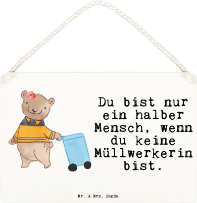 Produktbild von Mr. & Mrs. Panda Schild Müllwerkerin Herz DIN A6 - Weiß - Geschenk, Spruch, Müllfrau, Lustig, Türschild, hängeschild, Witzig, holzbild, Holzschild, kleine aufmerksamkeit