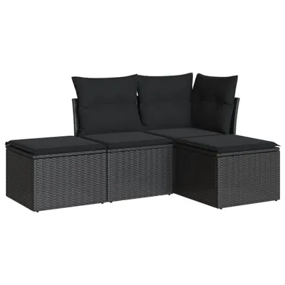 Image de vidaXL Ensemble de salon de jardin 4 pièces avec coussins noir poly rotin