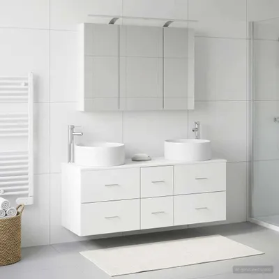 Image de Maison Exclusive - Ensemble de meubles de salle de bain, 4 pièces, blanc, en bois d'ingénierie et en verre