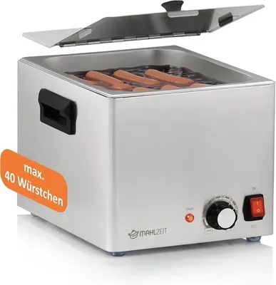 Produktbild von Edelstahl Würstchenwärmer elektrisch | 29,5 x 34,5 x 24 cm | Bockwurstwärmer Gastro | 220-240 V | 1200 W | Bockwurstkocher, Bockwurst Wärmer, Würstchenkocher, Hot Dog Wärmer, Wurstwärmer