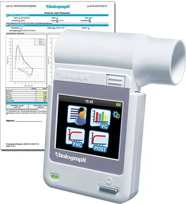 Produktbild von Vitalograph micro Hand-Spirometer mit PDF-Berichtssoftware und Softcase