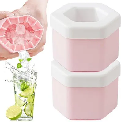 Obrázek produktu pro Silikonová forma na kostky ledu s víkem – praktická nádoba na led – samostatný kus – růžová barva – silikonová forma