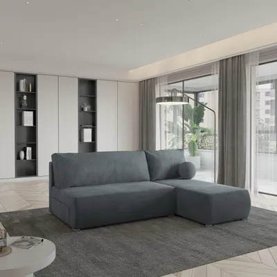 Produktbild von Masseno Ecksofa PARVELO mit Schlaffunktion L-Form, Sofa mit Bettkasten, Wohnzimmersofa, Couch, Soffa, Bettsofa, Couchgarnitur- Grau, POSO 60 + PAROS 06