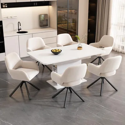 Immagine prodotto di Sedia girevole, rivestita in velluto, set da 4, con braccioli, design moderno e minimalista, ideale per la sala da pranzo, senza tavolo, colore beige