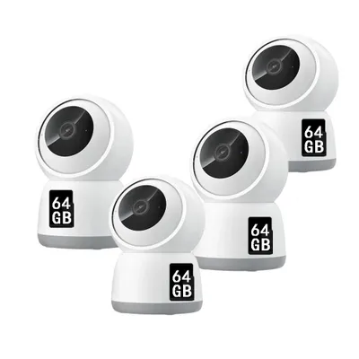 Obrázek produktu pro Dětská chůvička WLAN sledovací kamera vnitřní kamera vnitřní otočná 360° sledování pohybu pro děti domácí kamera barevné noční vidění 4 kusy 64GB