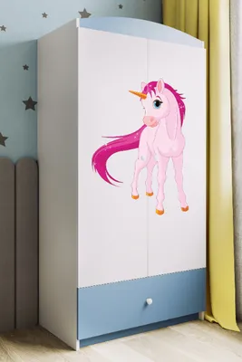 Image de Armoire à vêtements pour enfants Babydreams Armoire à portes battantes Licorne bleue