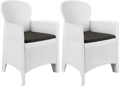 Immagine prodotto di vidaXL Sedie da giardino 2 pezzi con cuscini in plastica bianca effetto rattan