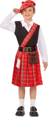 Produktbild von Schottisches-Kostüm für Jungen Faschings-Verkleidung rot-schwarz-weiss 5-6 Jahre (110-122 cm)