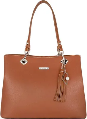 Productafbeelding van Unyqoos® Dameshandtas, shopper model, gemaakt van zacht Polyurethanleer, cognacbruin – Groot (36 x 26 x 13 cm), schoudertas met een handgreep van 25 cm, 3 compartimenten, veel zakken