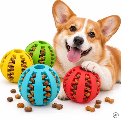Produktbild von Snackball für Hunde 6 cm Futterball Kauspielzeug Gummiball Leckerliball, KI-generiertes Bild