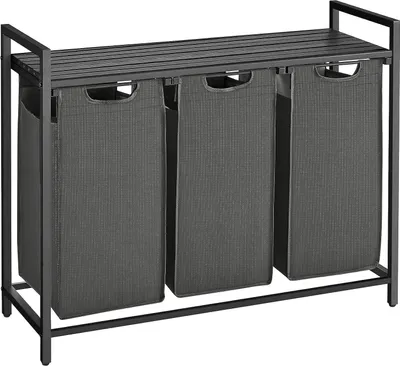 Immagine prodotto di Cesto Per La Biancheria, Cesto Per La Biancheria A 3 Scomparti, Sacchi Per La Biancheria Estraibili E Rimovibili, Selezionatore Di Biancheria, Ripiano, Struttura In Metallo, 3 X