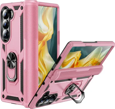 Produktbild von Schutzhülle für Samsung Galaxy Z Fold 6 Dual Layer Robust Militäre Fallschutz Hülle mit Ringhalterung Ständer Pink
