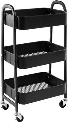 Image de Chariot de rangement 3 niveaux - Chariot - Organisateur Trolleywagen - 1 pièce - Noir - Métal