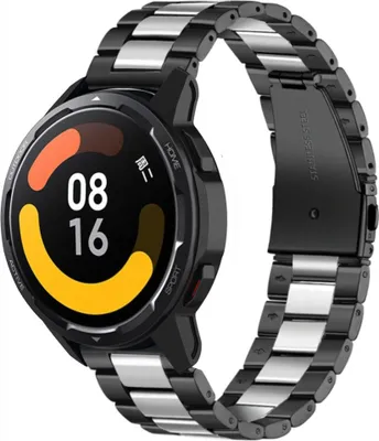 Produktbild von Strap-it Stahlarmband - Kompatibel mit Xiaomi Watch S1 Armband Ersatzarmband Edelstahl - Gliederarmband mit Faltschließe - Hochwertiges Material - für Smartwatch 22mm Armband Schwarz / Silber