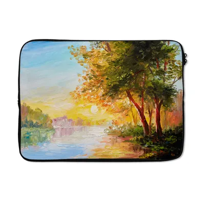 Produktbild von MuchoWow® Laptop Hülle 13 Zoll Natur - Malerei - Baum - Wasser Laptoptasche - Laptophülle - Sleeve - Rundumschutz