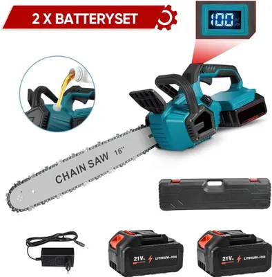 Immagine prodotto di Motosega elettrica, doppia alimentazione a batteria, sistema di lubrificazione automatico, con 2 batterie