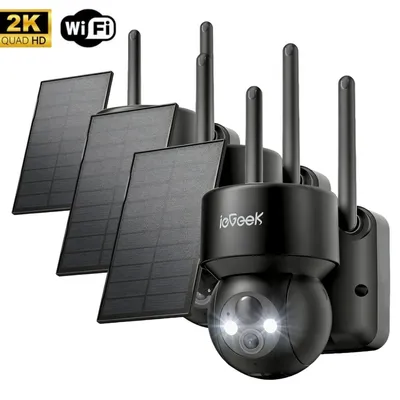 Produktbild von ieGeek 2K Überwachungskamera Aussen WiFi 360° PTZ Schwenkbar Solar Kamera Überwachung Aussen Farbnachtsicht & 2-Wege-Audio PIR Erkennung 3PC