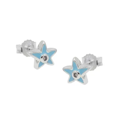 Produktbild von Ohrstecker Ohrring 7x6mm Kinderohrring Stern hellblau Zirkonia pink Silber 925 silber 7x6mm