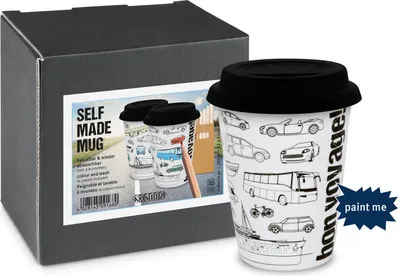 Immagine prodotto di Könitz Colouring Travel Self Made Mug, Tasse, Becher, Kaffeebecher, mit 6 Stiften, Porzellan, 380 ml, 11 5 162 2265