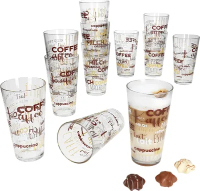 Produktbild von 12x Candy Latte Macchiato Gläser 380ml Schrift-Dekor stapelbar Kaffee-Glas