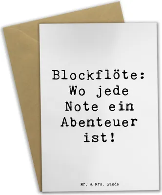 Produktbild von Mr. & Mrs. Panda Grußkarte Spruch Abenteuer Blockflöte - Weiß - Geschenk, weihnachtskarten, Spielen lernen, Altblockflöte, Noten, Musik, Musizieren, Tenorblockflöte