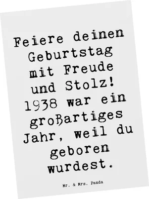 Produktbild von Mr. & Mrs. Panda Postkarte Spruch 1938 Geburtstag - Weiß - Geschenk, Geburtstagsgeschenk, Glückwunsch, Geburtsjahr, Jahrgang, Ansichtskarten, Ansichtskarte, Grußkarte