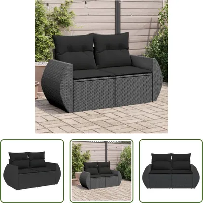 Produktbild von The Living Store Gartensofa mit Kissen 2-Sitzer Schwarz Poly Rattan