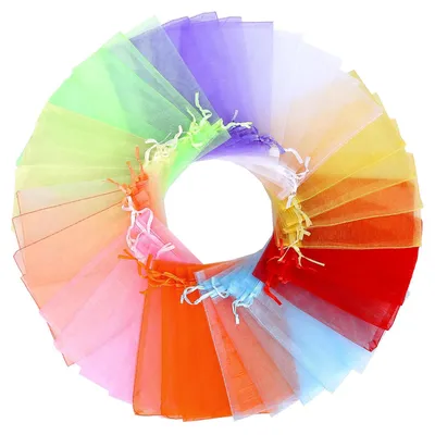 Imagen del producto de 200 bolsas de organza de 10 x 15 cm con cordón