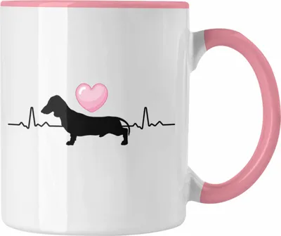 Produktbild von Trendation - Dackel Tasse Geschenke Dachshund Rauhaardackel Lustig Herzschlag (Rosa)