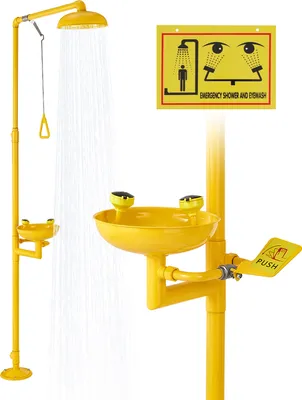 Zdjęcie produktu dla Natrysk do oczu VEVOR, 870 x 400 x 2330 mm, kombinacja natrysku i prysznica ze stali nierdzewnej 304, natrysk pierwszej pomocy z certyfikatem OSHA dla szkół, laboratoriów, fabryk, żółty