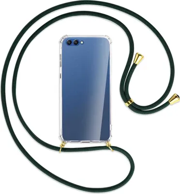 Produktbild von Handykette Backcover-Schutzhülle mit Band (Metall goldfarben) für Honor 10 - dunkelgrün