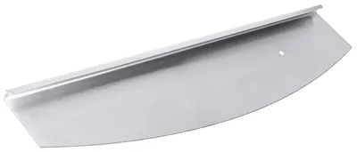 Imagen del producto de Cortador de pizza de acero inoxidable, con acabado brillante, con mango tipo tubo. Su superficie de corte dentada facilita el agarre, y está fabricado con materiales de alta calidad