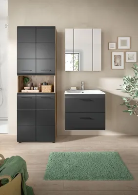 Produktbild von Badezimmer-Set >Ice< in Nox Oak / Schwarz - 135x185x46cm (BxHxT)