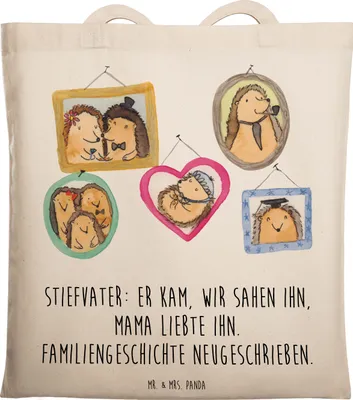 Produktbild von Mr. & Mrs. Panda Stoffbeutel Stiefvater Liebe - Transparent - Geschenk, Liebvoll, Wertschätzung, Schultasche, Familie, Weihnachten, Laptoptasche, Büchertasche, Tasche