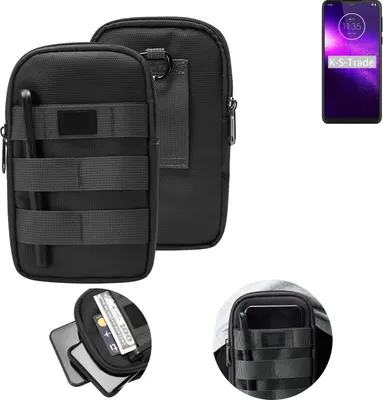 Produktbild von K-S-Trade Holster Gürtel Tasche kompatibel mit Motorola One Macro Handy Tasche Schutz Hülle dunkel-grau viele Fächer, 1x