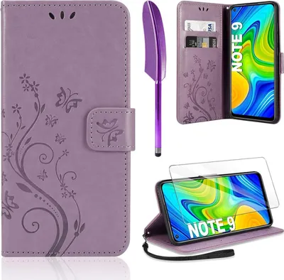 Image de Xiaomi Redmi Note 9 Housse en cuir + protection HD Portefeuille à rabat - Violet