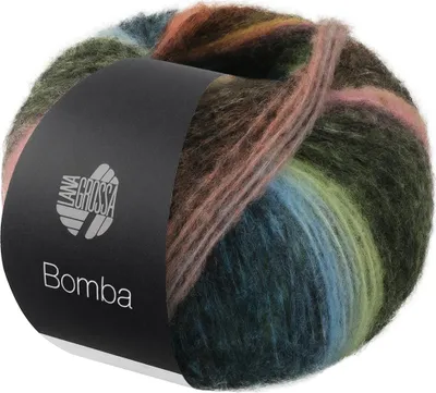 Produktbild von Lana Grossa BOMBA 100 g Effektgarn aus flauschigen Merinofasern mit interessantem Farbeffekt 290 m Farbe 007 - Pfirsich/Weiß-/Hell-/Dunkelgrün/Graupetrol/-braun/Türkis