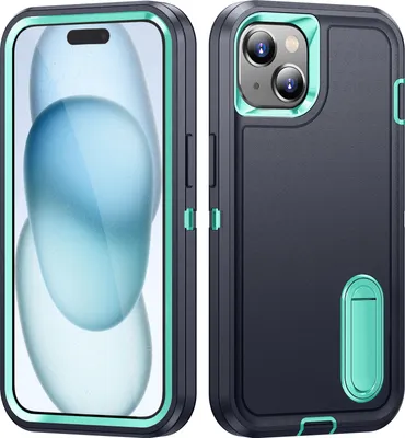 Immagine prodotto di Custodia per iPhone 14 Plus /iPhone 15 Plus Custodia protettiva ibrida antiurto a tre strati con supporto Blu