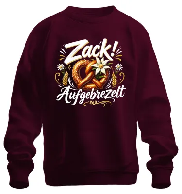 Productafbeelding van Zack! Bayersische pretzel, lederen broek, traditionele jurk, sweatshirt, trui, bordeauxrood, maat M
