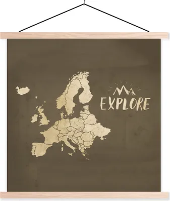 Produktbild von MuchoWow® Textilposter Karten - Europa - Braun - Vintage 120x120 cm mit holzfarbenen Rahmen - Textil-Poster