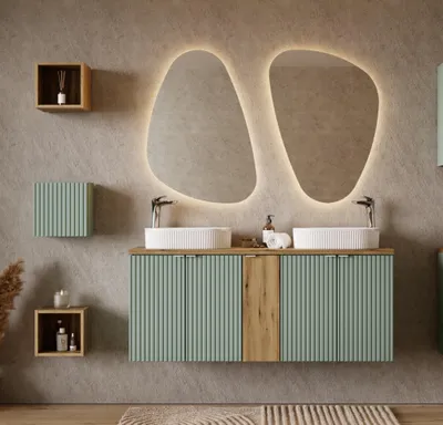 Productafbeelding van Badmeubelset 8-delig, badkameraccessoireset PANTIN, saliegroen, zonder wastafel